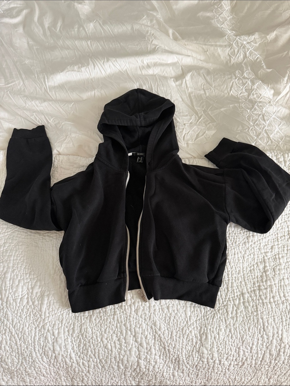 Forever 21 Black Cropped Zip Hoodie